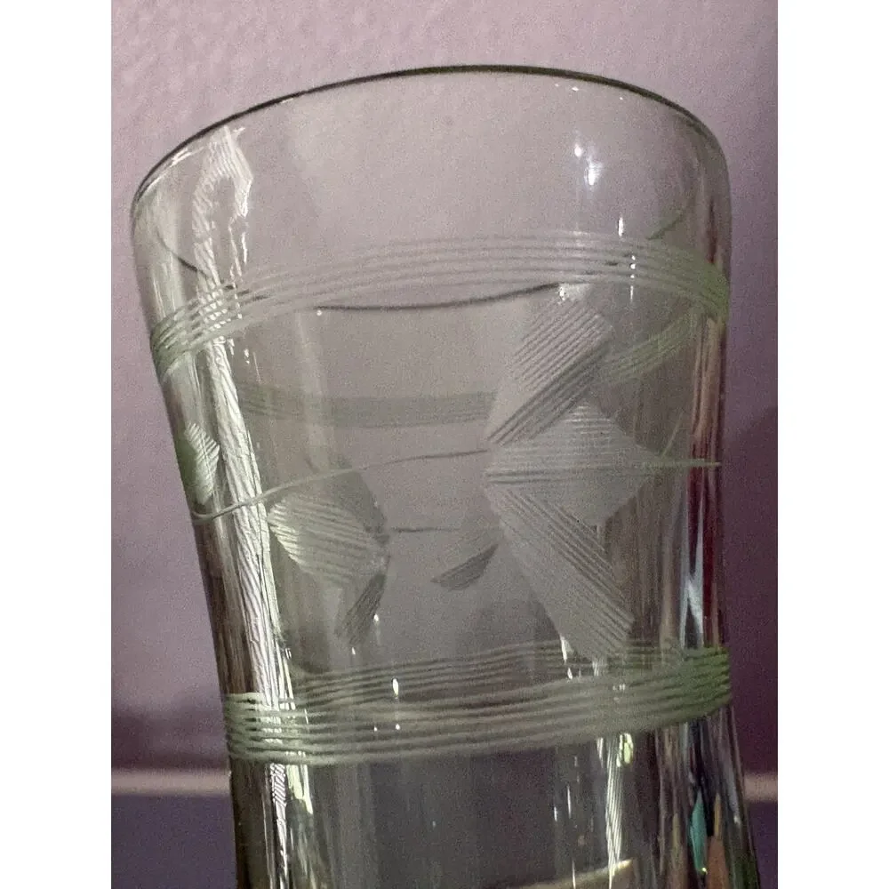 Vintage Uranium Glass Shot Glass Art Deco Etched Green Vaseline Glass 1930s